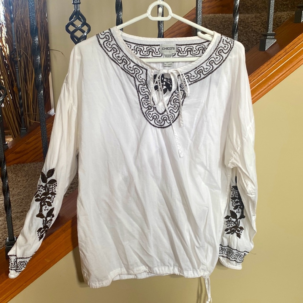 White blouse with elastic drawstring bottom-chicos size 2